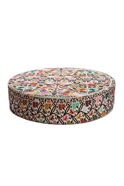 Carolina K Large Embroidered Ottoman Cream/Multi