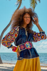 Carolina K Oaxaca Crochet Blouse in Terracotta Tile Multi
