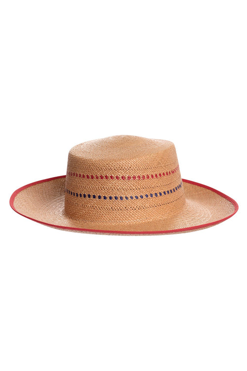 Carolina K Boat Straw Hat Tobacco/Red/Blue