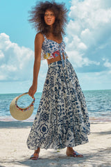 Carolina K Contessa Skirt in Terracotta Tile Blue