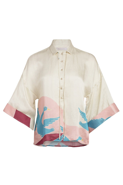 Carolina K Kimono Top in Bathing Birds Cream