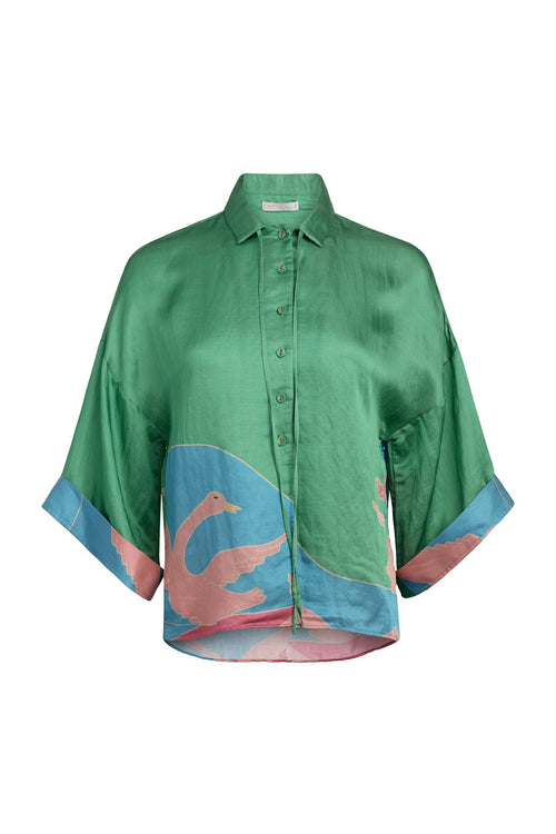 Carolina K Kimono Top in Bathing Birds Green