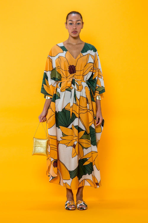 Carolina K Xim Kaftan in Lotus Flower Yellow