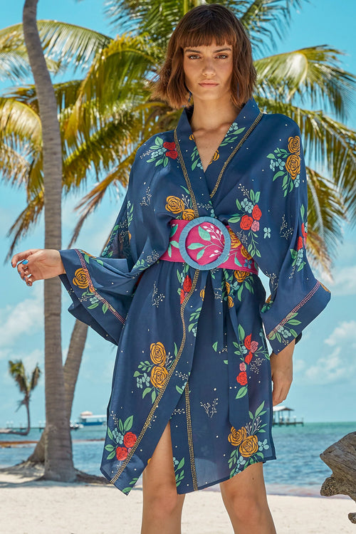 Carolina K Helen Kimono Navy Peonies