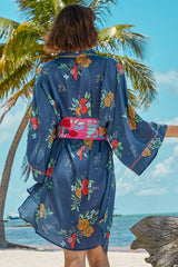 Carolina K Helen Kimono Navy Peonies