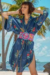 Carolina K Helen Kimono Navy Peonies