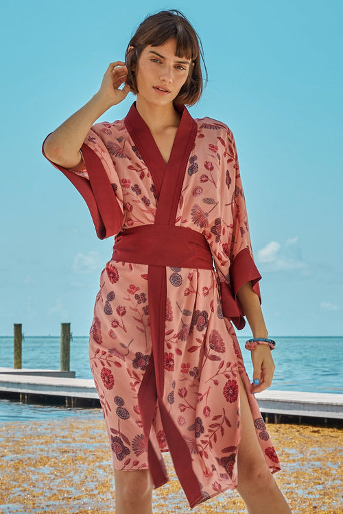 Carolina K Helen Kimono in Pink Tea Flowers