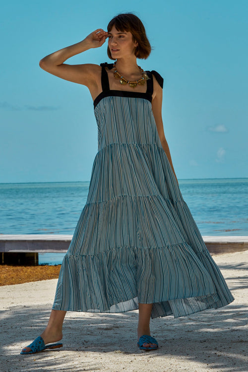 Carolina K Iris Dress in Allure Blue Stripes