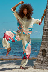 Carolina K Palazzo Pants in Bathing Birds Cream