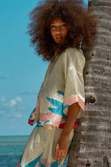 Carolina K Kimono Top in Bathing Birds Cream