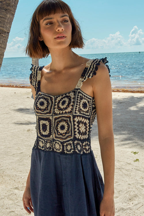 Carolina K Kuna Crochet Dress in Terracotta Tile Blue