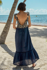 Carolina K Kuna Crochet Dress in Terracotta Tile Blue