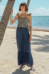 Carolina K Kuna Crochet Dress in Terracotta Tile Blue