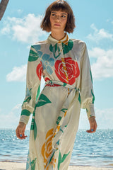 Carolina K Laura Shirt Dress in Cream Peonies