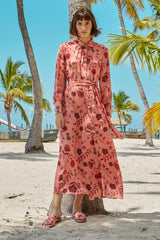 Carolina K Laura Shirt Dress in Pink Tea Flowers