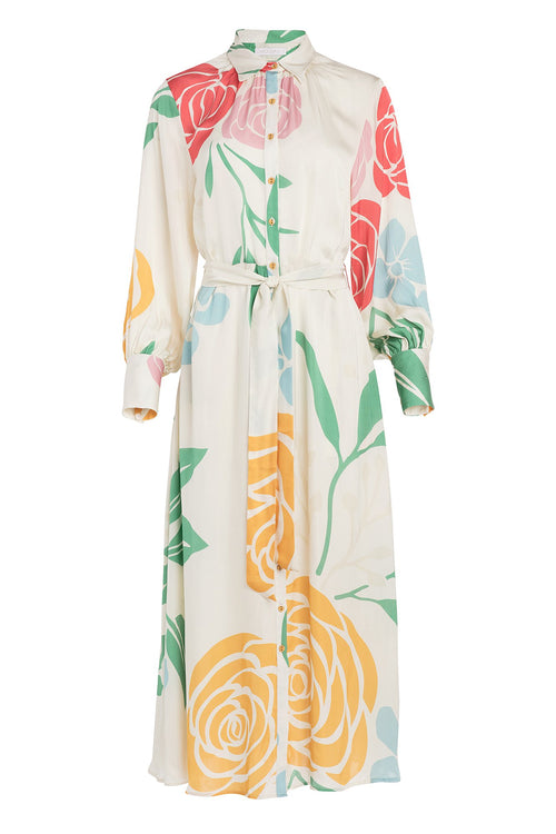 Carolina K Laura Shirt Dress in Cream Peonies