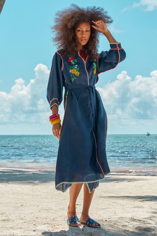 Carolina K Oaxaca Dress in Navy Peonies