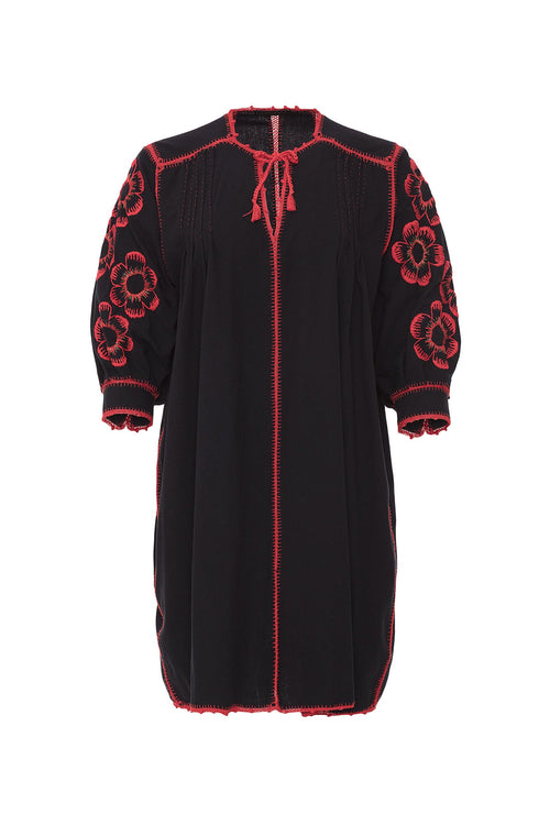 Carolina K Oaxaca Flower Dress Black/Red