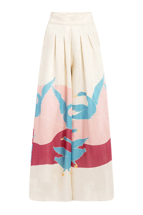 Carolina K Palazzo Pants in Bathing Birds Cream