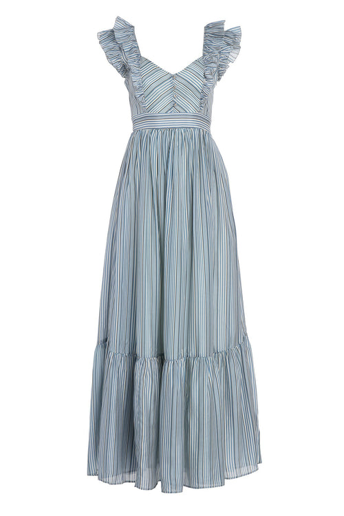 Carolina K Peasant Dress in Allure Blue Stripes