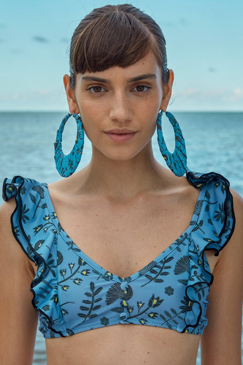 Carolina K Roni Bikini Top in Blue Tea Flowers