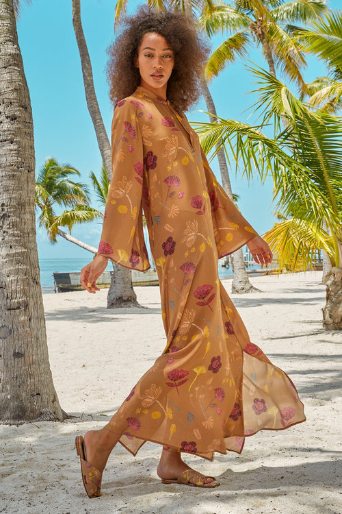 Carolina K Saturday Kaftan in Cinnamon Tea Flowers