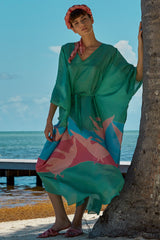 Carolina K Xim Kaftan in Bathing Birds Green