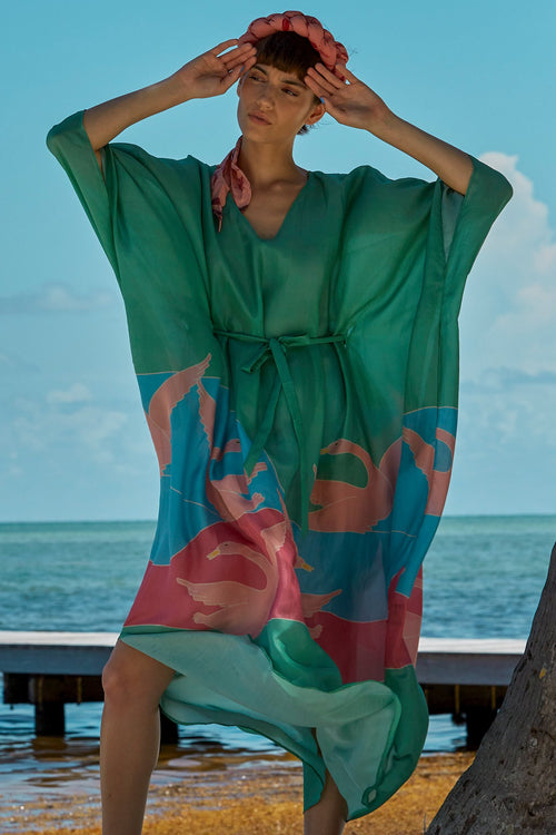 Carolina K Xim Kaftan in Bathing Birds Green