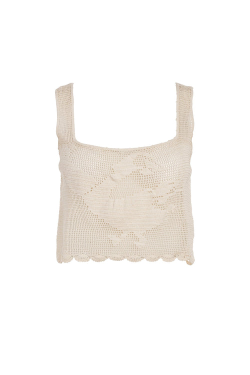 Carolina K Birds Crochet Top in Cream