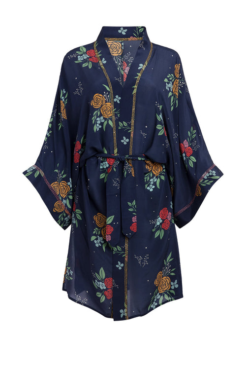 Carolina K Helen Kimono Navy Peonies